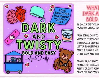 Dark and Twisty Bold and Easy Colouring Pages | Grey’s Anatomy Inspired Digital Download