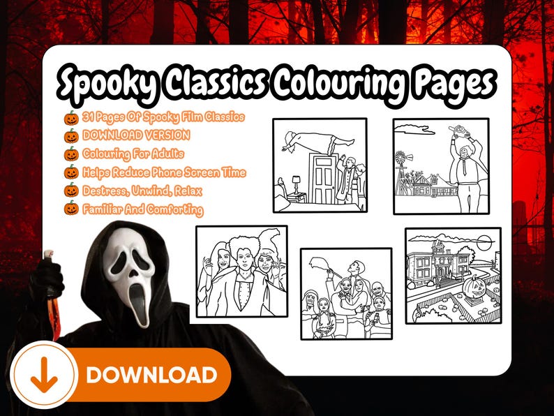 Spooky Classics Printable Colouring Pages for Halloween Loving Adults ...