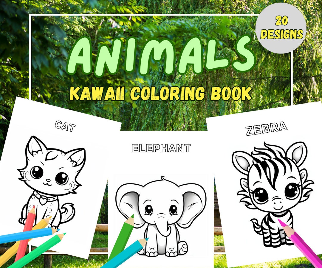 20 Animals Kawaii Coloring Book for Kids and Adults - Printable Coloring Pages - Printable PDF ...