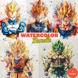 Anime Watercolor PNG Bundle – 5 High-Res Hero Characters, Transparent Digital Art Pack