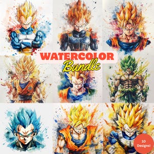 10 Anime Watercolor PNG Bundle – 10 High-Res Hero Characters, Transparent Digital Art Pack.
