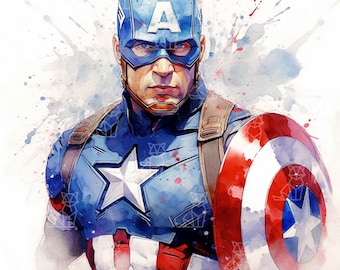 Captain America Watercolor PNG, Captain America Tumbler Design PNG, Captain America Phone Case, Captain America Poster, Captain America PNG.