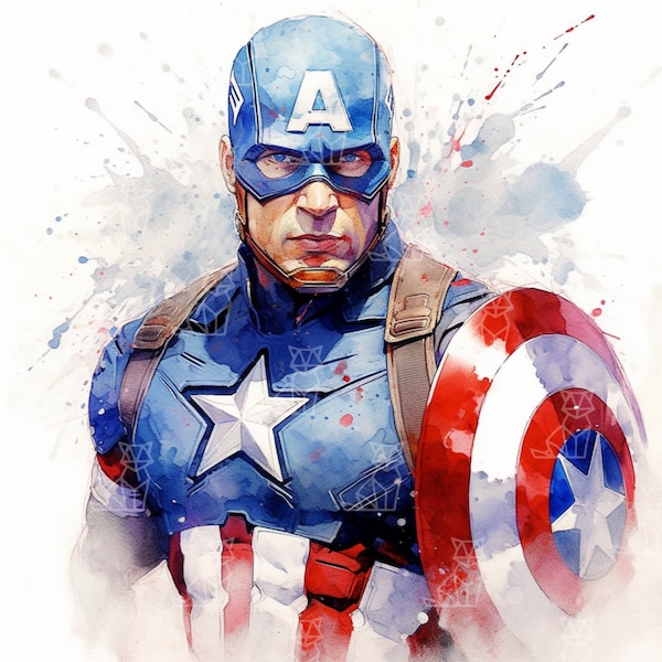 Captain America Watercolor PNG, Captain America Tumbler Design PNG, Captain America Phone Case, Captain America Poster, Captain America PNG.