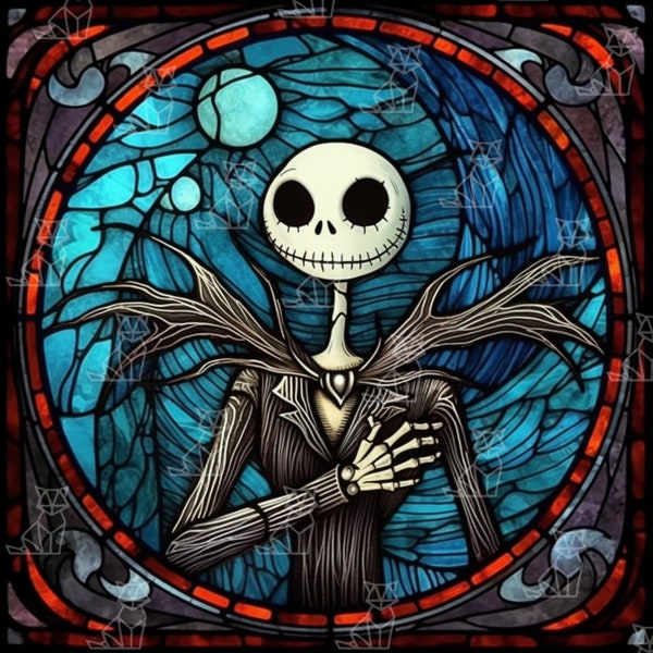 Stained Glass Jack and Sally png, Jack png, Sally png, Nightmare Before Christmas PNG -Jack Tumbler Stained Glass Jack Skellington.
