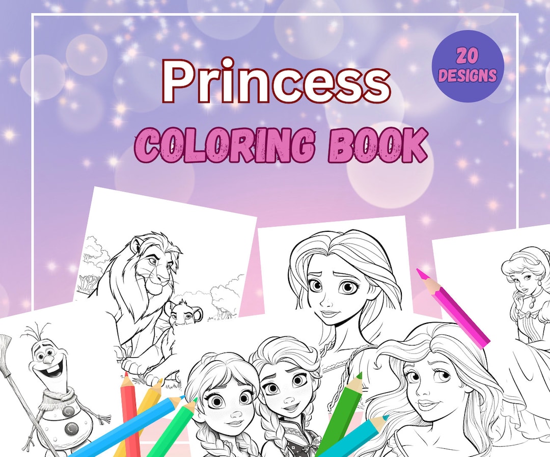 20 Princess Characters Coloring Book, for Kids and Adults Instant ...
