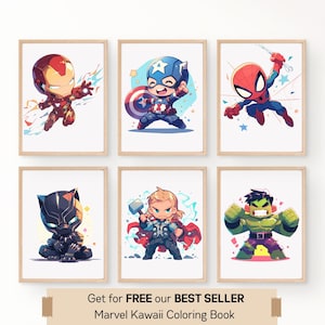 Superhero Wall Art , Set of 6 Prints, Superhero Prints for Little Boys Bedroom, Superhero Wall Print, Boys Room Decor, Digital Download