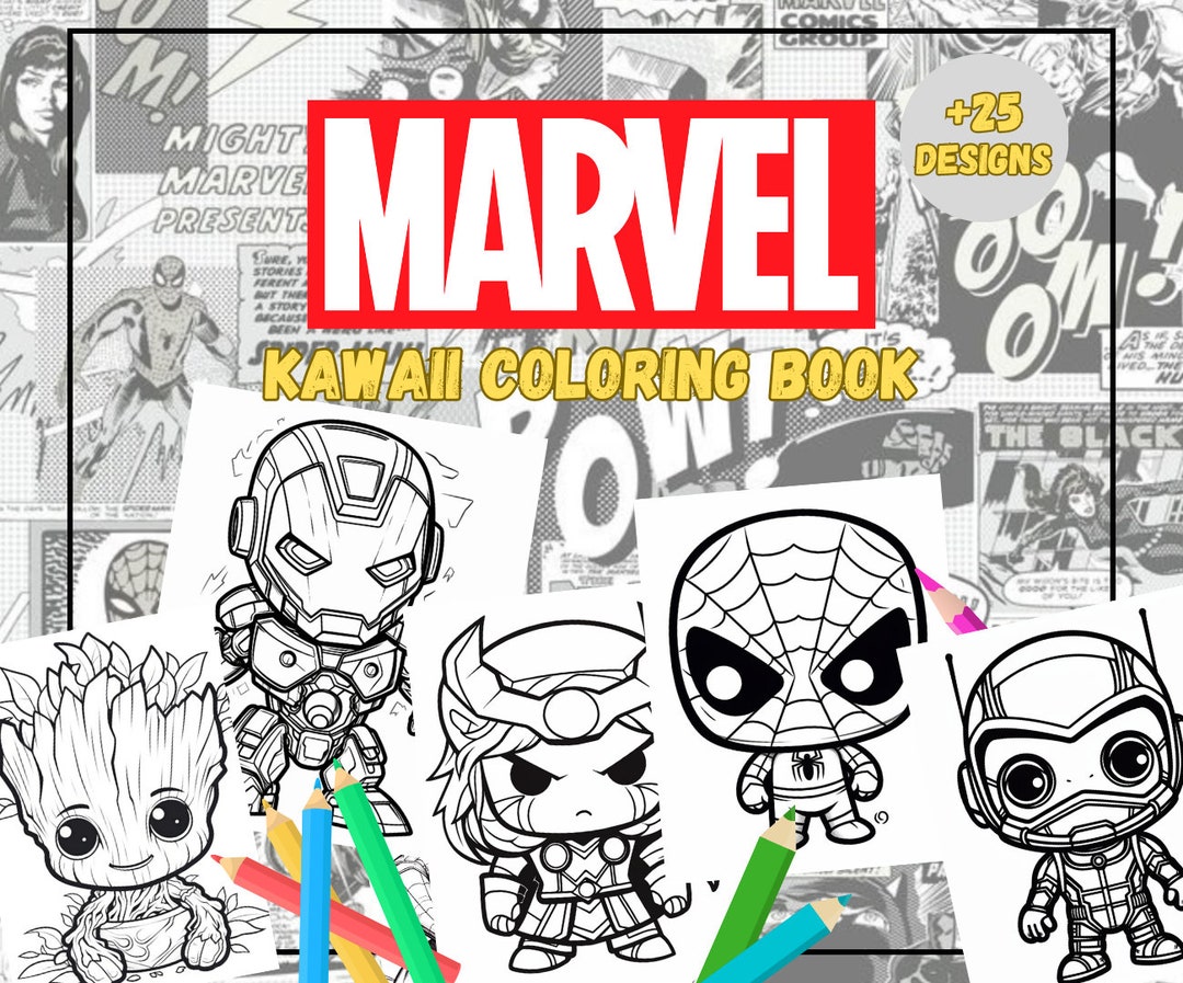 25 Marvel Kawaii Characters Coloring Book for Kids and Adults Printable