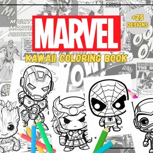 25+ Marvel Kawaii Characters Coloring Book for kids and adults - Printable Coloring Pages - Printable PDF, Iron Man, Hulk, Captain America