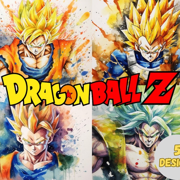 Dragonball Z PNG - 5 Saiyan Watercolor Designs - Digital PNG files, Goku png, Vegeta png, Gohan png - Goku Poster - Tumbler Designs