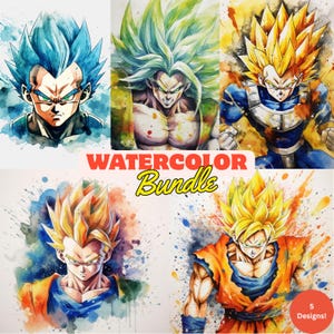 Anime Watercolor PNG Bundle – 5 High-Res Hero Characters, Transparent Digital Art Pack.
