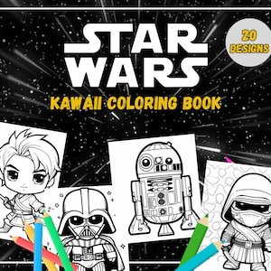 20 Star Wars Kawaii Coloring Book for kids - Printable Coloring Pages,  Star Wars Coloring Book - Printable PDF, Darth Vader, Anakin, Obiwan