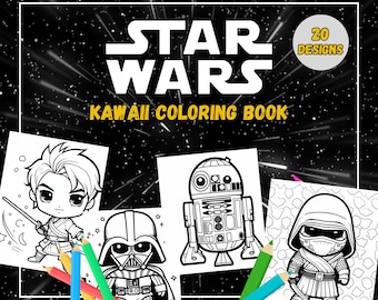 20 Star Wars Kawaii Coloring Book for kids - Printable Coloring Pages,  Star Wars Coloring Book - Printable PDF, Darth Vader, Anakin, Obiwan