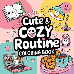 50 Cute and Cozy Coloring Book Comfy Patterns Coloring Book, Coloring Pages for Kids Digital Coloring Book Digital Download.