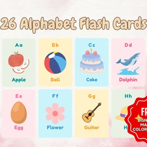 Printable Alphabet Flash Cards, Classroom Decor, Toddlers Preschool Early Learning Resource, Nursery Decor, all digital - FREE COLORING BOOK