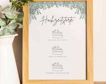 Hochzeitstorte Aufsteller für drei Geschmacksrichtung Zeit für Torte Schild Hochzeitstorte Eukalyptus Cake flavors