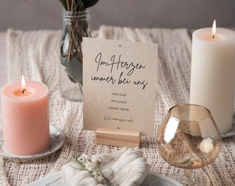 Gedenken Schild Hochzeit Verstorbene Erinnerung Widmung Familienangehörige Gedenkschild für Verstorbene bearbeitbar Erinnerung diy