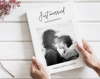 Wedding Newspaper Template | Wedding newspaper minimalist | Template Canva | Design your own wedding newspaper | German wedding newspaper