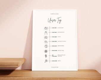 Our Day Wedding Process Template | Wedding daily routine German | Editable and instant download | Timeline | Wedding program sign