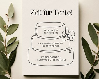 Hochzeitstorte Aufsteller für drei Geschmacksrichtung Zeit für Torte Schild Hochzeitstorte Schild Geschmacksrichtung Cake flavors Printable