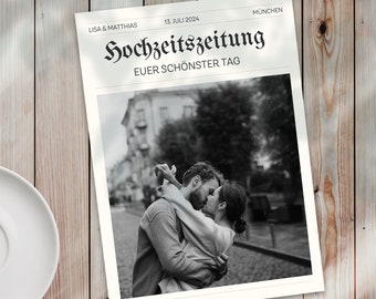 Hochzeitszeitung Klassisch 4-Seiten Template Canva Kleine faltbare Hochzeitszeitung A5 Hochzeitszeitung Canva deutsch diy