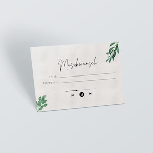Musikwunschkarte Hochzeit Eukalyptus Musikwünsche Karten Greenery Musikwünsche Vorlage digital Hochzeit Liederwunsch Song wünschen