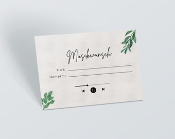 Tarjeta de deseo musical de boda de eucalipto | Tarjetas de deseos musicales Verde | Plantilla de deseos musicales digitales | Solicitud de canción de boda | canción de deseo