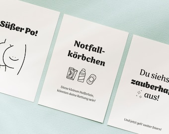 Emergency basket bathroom sign for weddings and celebrations | Sweet mirror sayings | 3-piece card set | print directly | Emergency box