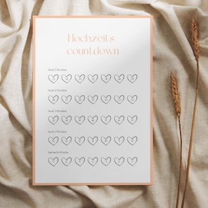 Hochzeitscountdown | Countdown Hochzeit | Verlobungsgeschenk | Hochzeitscountdown PDF Sofort Ausdrucken | Geschenkidee Braut Hochzeit