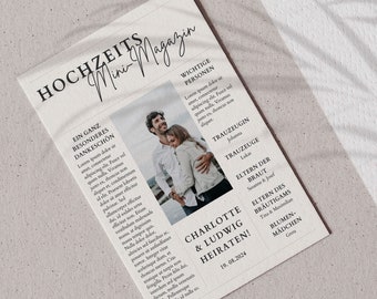 Hochzeitszeitung Mini Magazin Template Canva Kleine faltbare Hochzeitszeitung A5 Hochzeitszeitung deutsch