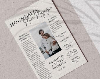 Wedding newspaper mini magazine | Template Canva | Small foldable wedding newspaper A5 | German wedding newspaper