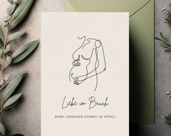 Card Baby | Love in the belly | Pregnancy announcement instant download | Baby Announcement | Minimalist Design One Line Art | digital