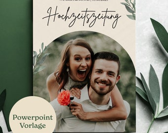 Wedding Newspaper Eucalyptus Powerpoint | Template PPTX | Design your own wedding newspaper | German wedding newspaper