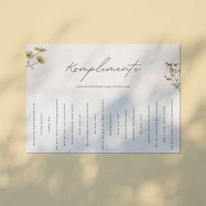 Komplimente To Go Hochzeit Komplimente Hochzeit Vorlage Druckvorlage PDF Kompliment zum Mitnehmen Liebesbotschaft zum Abreißen