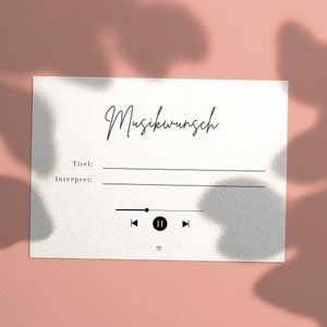 Musikwunschkarte Hochzeit | Musikwünsche Karten | Musikwünsche Vorlage digital | Hochzeit Liederwunsch | Song wünschen | Musik wünschen