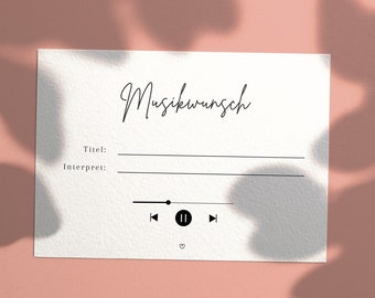 Musikwunschkarte Hochzeit Musikwünsche Karten Musikwünsche Vorlage digital Hochzeit Liederwunsch Song wünschen Musik wünschen