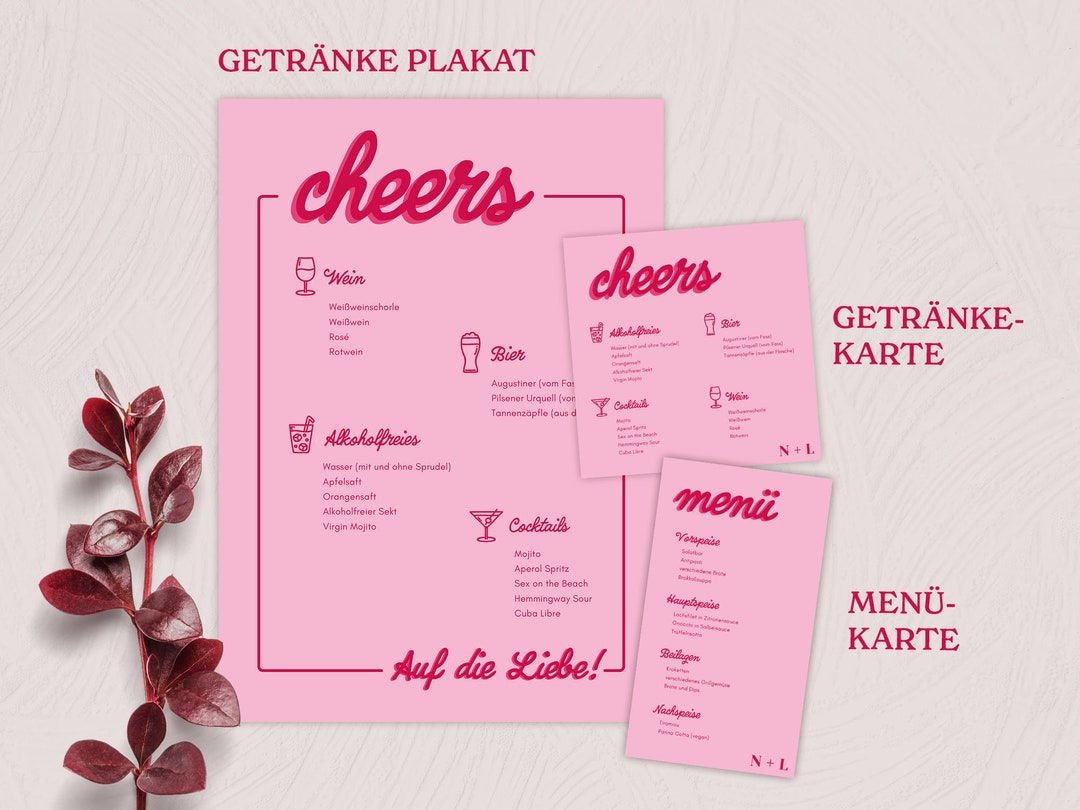 Pink Menu and Drinks Menu Bundle Incl. Poster for Drinks Etsy