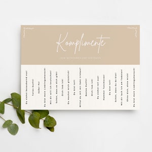 Komplimente To Go Hochzeit Komplimente Hochzeit Vorlage Druckvorlage PDF Kompliment zum Mitnehmen und verteilen Komplimente in beige zdjęcie 4