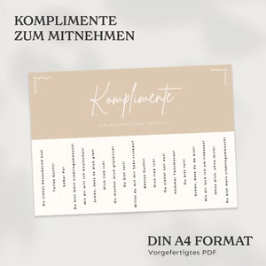 Komplimente To Go Hochzeit Komplimente Hochzeit Vorlage Druckvorlage PDF Kompliment zum Mitnehmen und verteilen Komplimente in beige zdjęcie 3