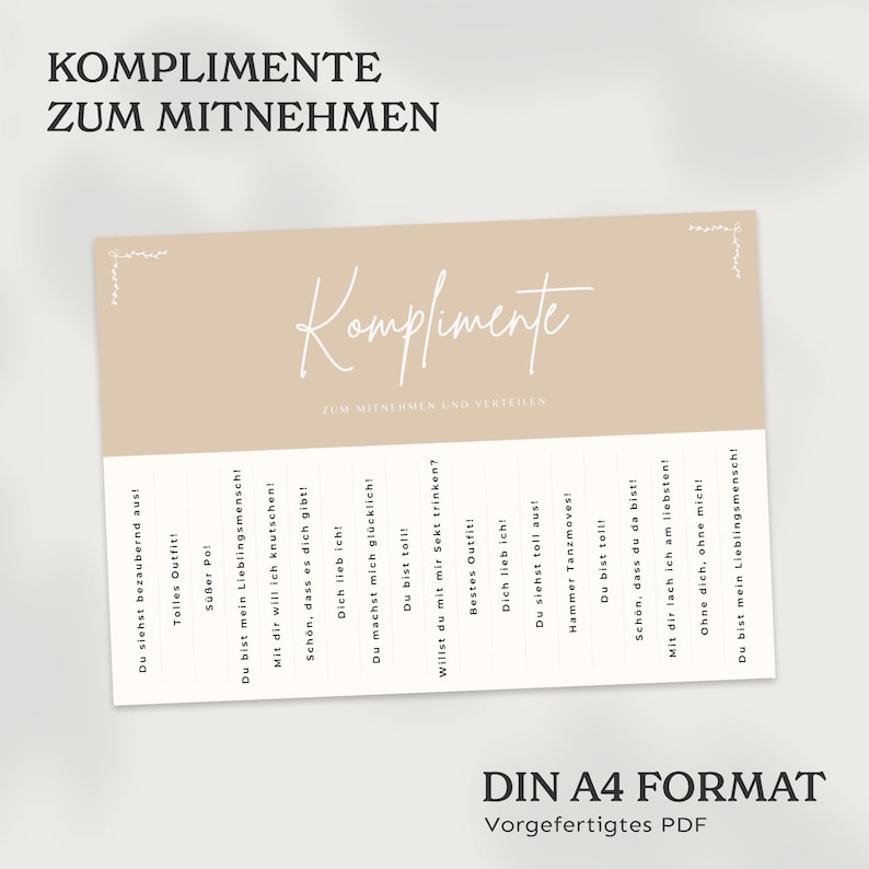Compliments To Go Wedding Compliments Wedding Template Print template PDF Compliment to take away and distribute Compliments in beige image 3