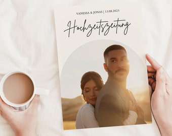 Hochzeitszeitung Boho Vorlage Template Canva Minimalistische Hochzeitszeitung selbst gestalten Hochzeitszeitung deutsch
