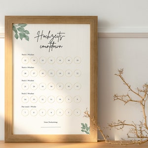 Hochzeitscountdown Eukalyptus | Countdown Hochzeit | Verlobungsgeschenk | Hochzeitscountdown als pdf zum drucken | Geschenk Braut Hochzeit