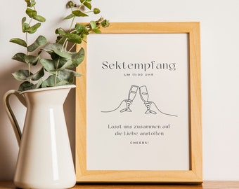 Sektempfang Schild | Boho minimalistisches Schild für Sektempfang | Moderner Aufsteller für Sekt | Vorlage zum sofortigen Ausdrucken