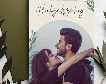 Hochzeitszeitung Eukalyptus Vorlage Template Canva Hochzeitszeitung selbst gestalten Hochzeitszeitung deutsch
