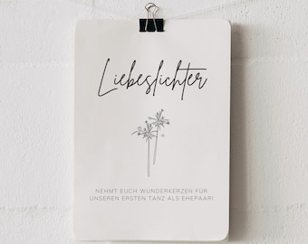 Wunderkerzen Aufsteller für Hochzeitstanz | Liebeslichter Schild | Vorlage zum sofort ausdrucken | Hochzeitsdekoration für Hochzeitstanz A4