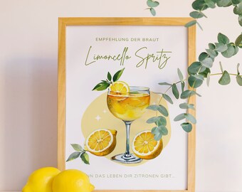 Drinks recommendation wedding Limoncello Spritz | Bride's recommendation | Limoncello drink sign | Text editable | Canva | A4