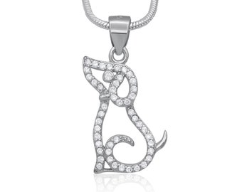 Collier Hund 925 Sterling Silber rhodiniert 47 Zirkonia 45cm lang Silberkette Halskette Ankerkette Kette Damen