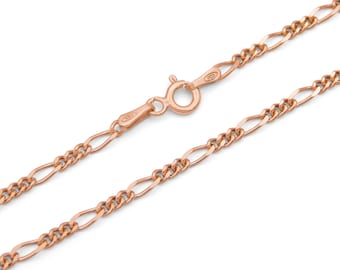 Figaro chain 925 sterling silver rose gold plated 2.3 mm wide length selectable 45 50 cm silver chain necklace chain rose women men