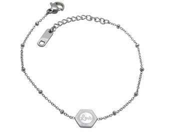 Damen Armband Edelstahl mit Anhänger LOVE Ankerkette 1,2mm breit 17-20 cm lang Armkette Armkettchen nickelfrei Silber
