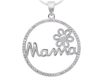 Collier Mama 925 Sterling Silber rhodiniert 66 Zirkonia 45cm lang Silberkette Halskette Ankerkette Kette Damen