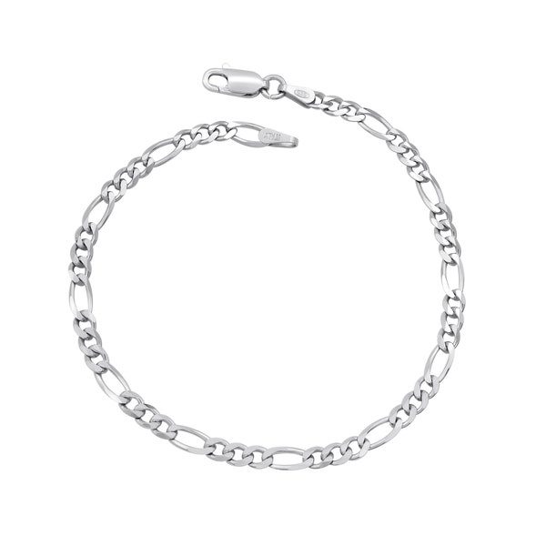 Figaro Armband 925 Sterling Silber rhodiniert 3,5mm breit Länge wählbar 17 18 19 20 21 22 cm Figarokette Silberkette Armkette Armkettchen